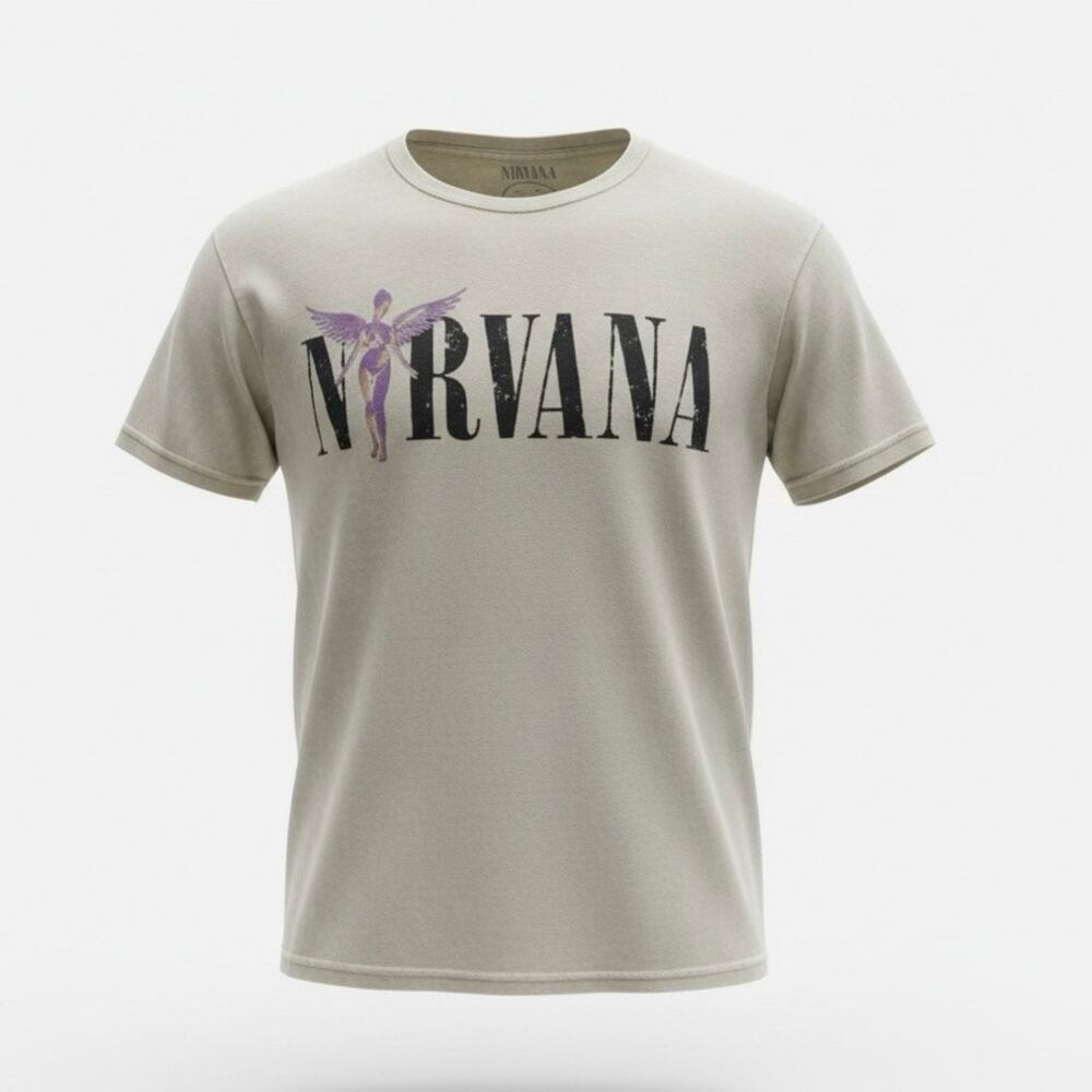Nirvana Angel Graphic T-Shirt Beige Size Small Band Tee